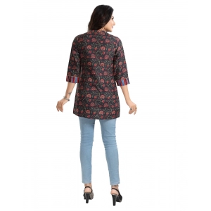 Generic Women's 3/4th Sleeve Viscose Blend Tunic Short Top (Black)