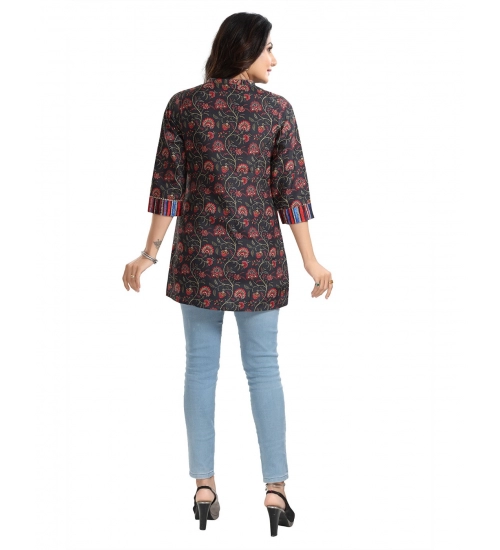 Women's 3/4th Sleeve Viscose Blend Tunic Short Top (Black)