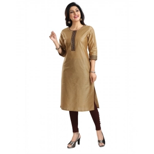 Generic Women's 3/4th Sleeve Silk Blend Tunic Long Kurti (Beige)