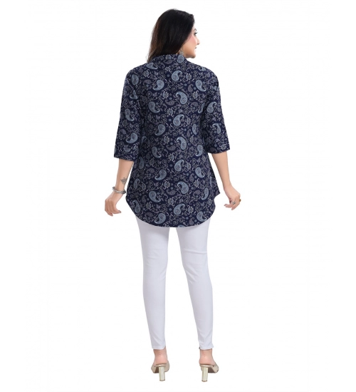 Women's 3/4th Sleeve Polyester Tunic Short Top (Blue)