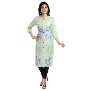 Generic Women's 3/4th Sleeve Viscose Blend Tunic Long Kurti (Green)