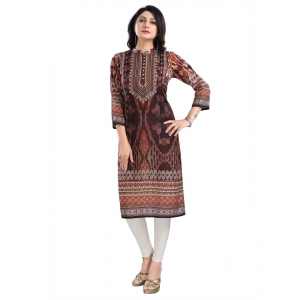 Generic Women's 3/4th Sleeve Masleen Tunic Long Kurti (Brown)