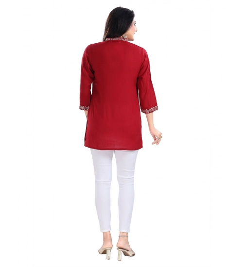Women's 3/4th Sleeve Viscose Tunic Short Top (Red)