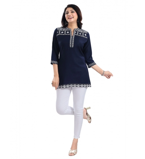 Women's 3/4th Sleeve Viscose Tunic Short Top (Blue)