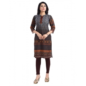 Generic Women's 3/4th Sleeve Cotton Blend Tunic Long Kurti (Brown)