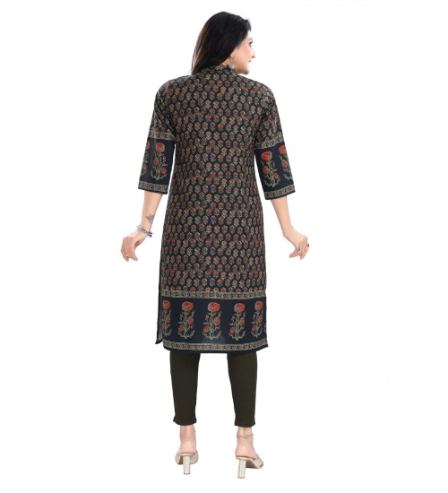 Women's 3/4th Sleeve Cotton Blend Tunic Long Kurti (Black)