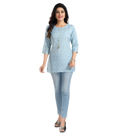 Women's 3/4th Sleeve Viscose Blend Tunic Short Top (Blue)