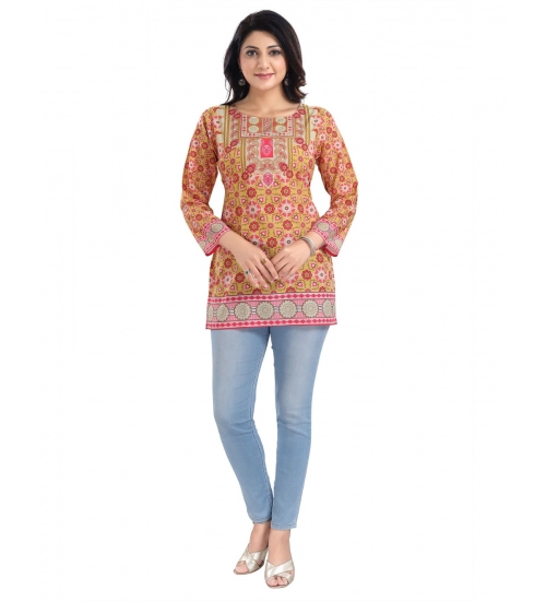 Women's 3/4th Sleeve Faux Crepe Tunic Short Top (Multicolor)