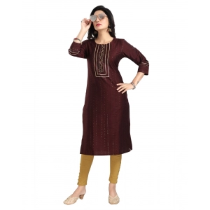 Generic Women's 3/4th Sleeve Silk Blend Tunic Long Kurti (Brown)