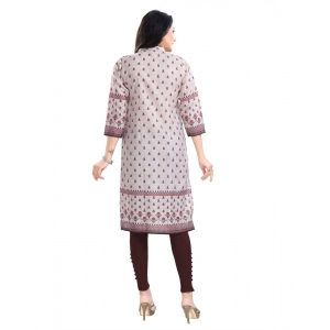 Generic Women's 3/4th Sleeve Cotton Blend Tunic Long Kurti (Beige)