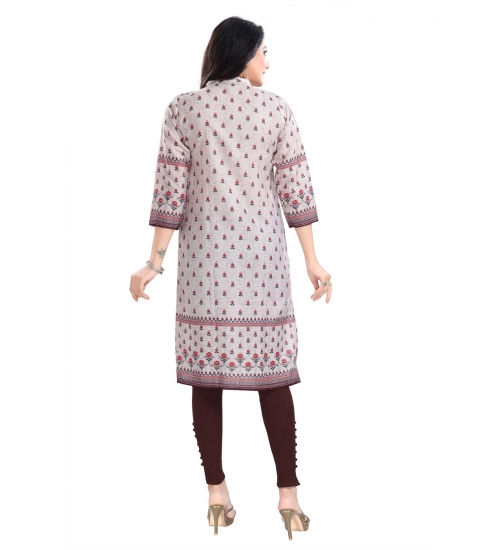 Women's 3/4th Sleeve Cotton Blend Tunic Long Kurti (Beige)