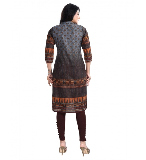 Women's 3/4th Sleeve Cotton Blend Tunic Long Kurti (Brown)