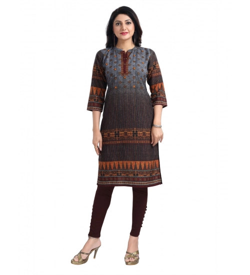 Women's 3/4th Sleeve Cotton Blend Tunic Long Kurti (Brown)