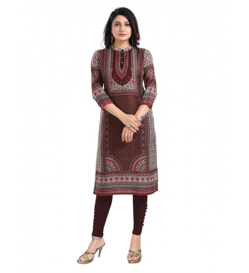 Women's 3/4th Sleeve Masleen Tunic Long Kurti (Brown)