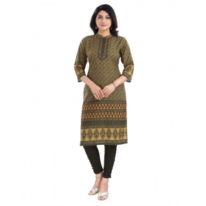 Generic Women's 3/4th Sleeve Cotton Blend Tunic Long Kurti (Yellow)