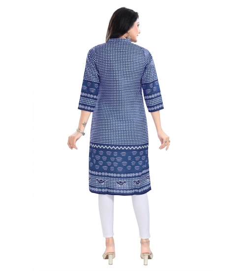 Women's 3/4th Sleeve Cotton Blend Tunic Long Kurti (Blue)