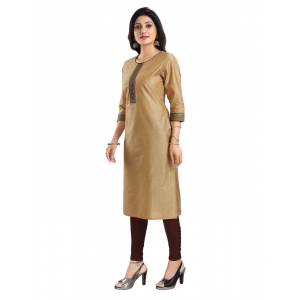 Generic Women's 3/4th Sleeve Silk Blend Tunic Long Kurti (Beige)