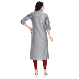 Generic Women's 3/4th Sleeve Silk Blend Tunic Long Kurti (Grey)