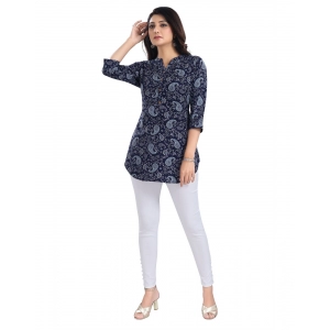 Generic Women's 3/4th Sleeve Polyester Tunic Short Top (Blue)