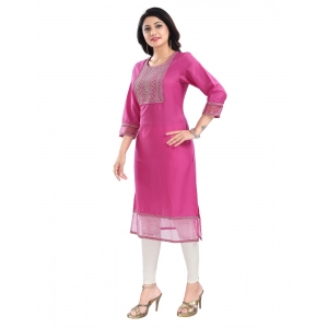 Generic Women's 3/4th Sleeve Silk Blend Tunic Long Kurti (Purple)