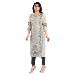 Generic Women's 3/4th Sleeve Silk Blend Tunic Long Kurti (Beige)