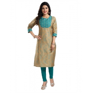 Generic Women's 3/4th Sleeve Silk Blend Tunic Long Kurti (Beige)
