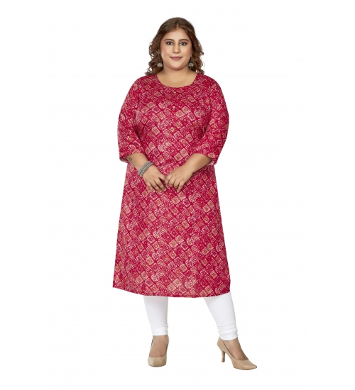 Women's Casual 3/4th Sleeve Golden Foil Printed Capsule Cotton Straight Kurti (Pink)