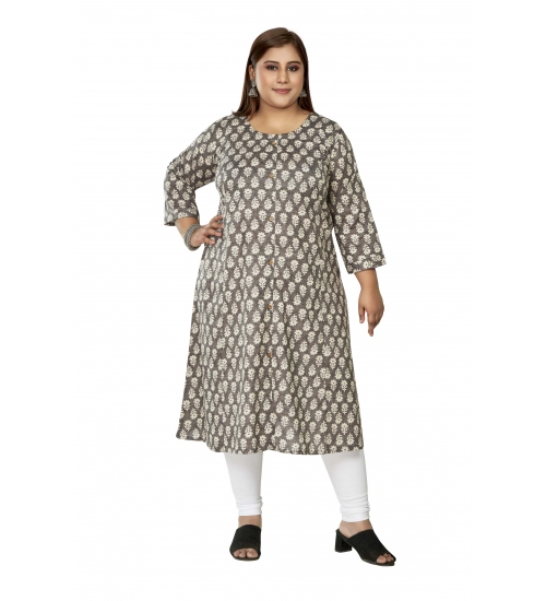 Women's Casual 3/4th Sleeve Printed Pure Cotton Prince Cut A-Line Kurti (Grey)