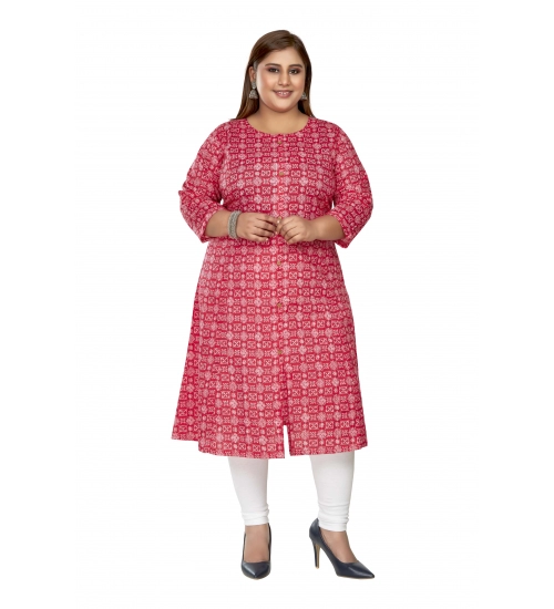 Women's Casual 3/4th Sleeve Regular Printed Pure Cotton Prince Cut A-Line Kurti (Pink)