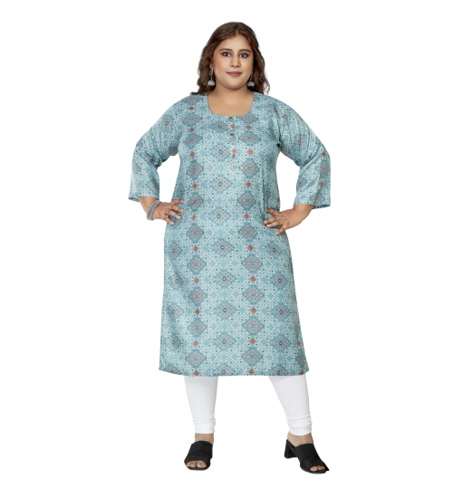 Women's Casual 3/4th Sleeve Golden Foil Printed Rayon Straight Kurti (Blue)
