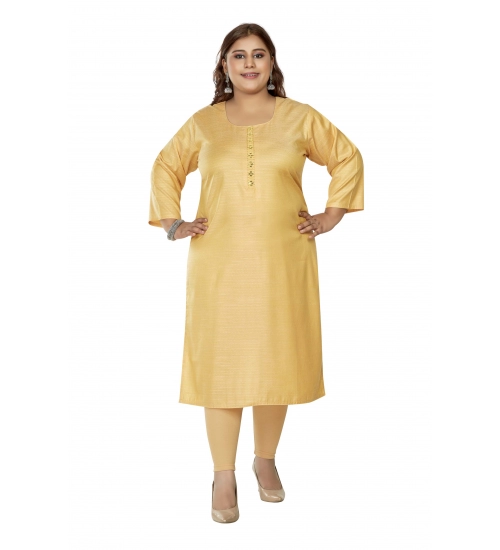 Women's Casual 3/4th Sleeve Mirror Embroided Rayon Straight Kurti (Tan)