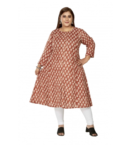 Women's Casual 3/4th Sleeve Printed Pure Cotton Prince Cut A-Line Kurti (Red)