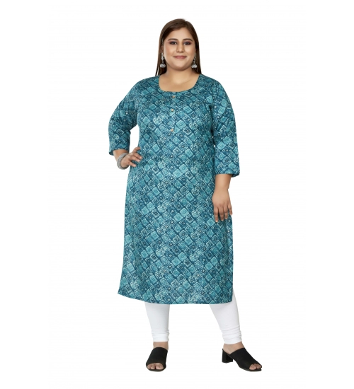 Women's Casual 3/4th Sleeve Golden Foil Printed Capsule Cotton Straight Kurti (Green)
