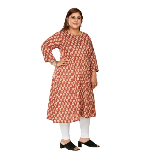 Women's Casual 3/4th Sleeve Printed Pure Cotton Prince Cut A-Line Kurti (Red)