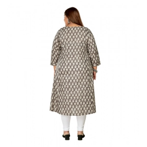 Generic Women's Casual 3/4th Sleeve Printed Pure Cotton Prince Cut A-Line Kurti (Grey)