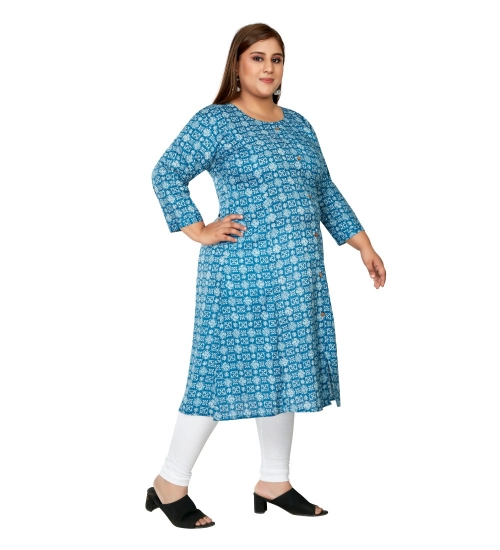 Women's Casual 3/4th Sleeve Regular Printed Pure Cotton Prince Cut A-Line Kurti (Blue)