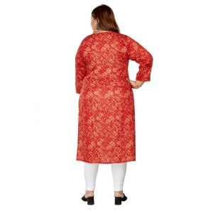 Generic Women's Casual 3/4th Sleeve Golden Foil Printed Capsule Cotton Straight Kurti (Red)