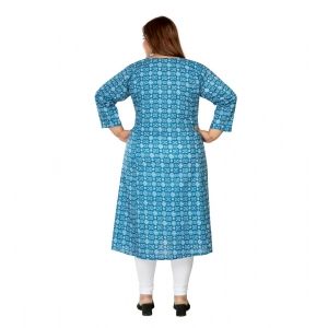 Generic Women's Casual 3/4th Sleeve Regular Printed Pure Cotton Prince Cut A-Line Kurti (Blue)
