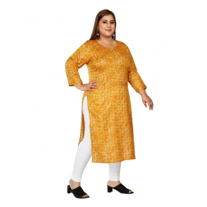 Generic Women's Casual 3/4th Sleeve Golden Foil Printed Capsule Cotton Straight Kurti (Yellow)