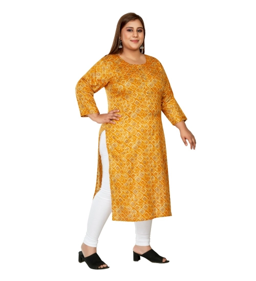 Women's Casual 3/4th Sleeve Golden Foil Printed Capsule Cotton Straight Kurti (Yellow)