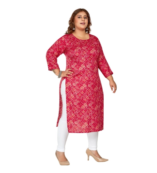 Women's Casual 3/4th Sleeve Golden Foil Printed Capsule Cotton Straight Kurti (Pink)