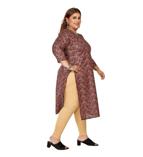 Women's Casual 3/4th Sleeve Golden Foil Printed Capsule Cotton Straight Kurti (Maroon)