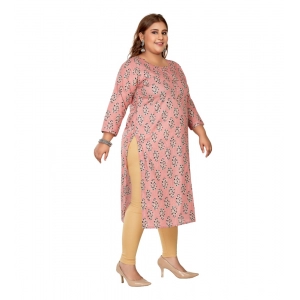 Generic Women's Casual 3/4th Sleeve Golden Foil Printed Pure Cotton Straight Kurti (Corel Pink)