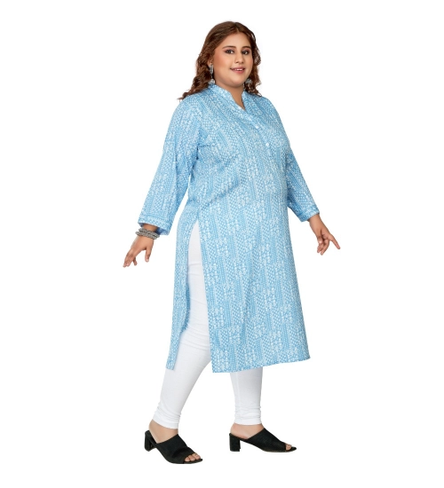 Women's Casual 3/4th Sleeve Full printed Imported Synthetix Straight Kurti (Blue)