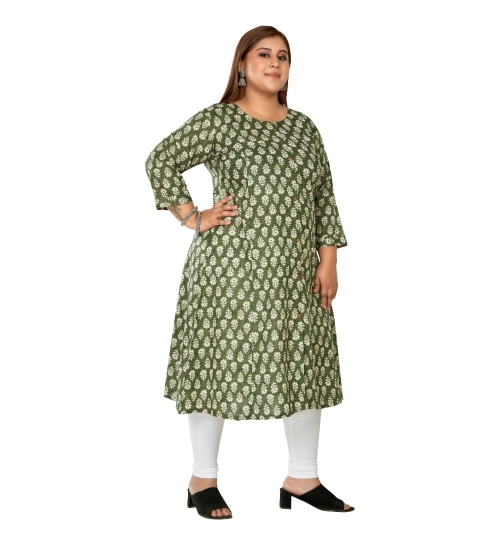 Women's Casual 3/4th Sleeve Printed Pure Cotton Prince Cut A-Line Kurti (Green)