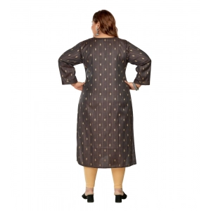 Generic Women's Casual 3/4th Sleeve Golden Embroided Cotton Mix Straight Kurti (Dark Grey)