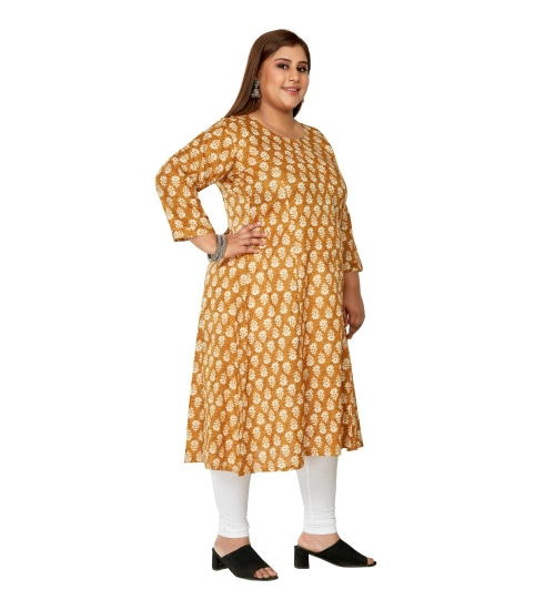 Women's Casual 3/4th Sleeve Printed Pure Cotton Prince Cut A-Line Kurti (Mustard)