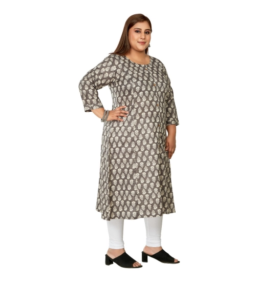 Women's Casual 3/4th Sleeve Printed Pure Cotton Prince Cut A-Line Kurti (Grey)