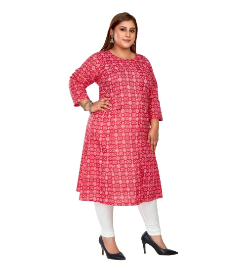 Women's Casual 3/4th Sleeve Regular Printed Pure Cotton Prince Cut A-Line Kurti (Pink)