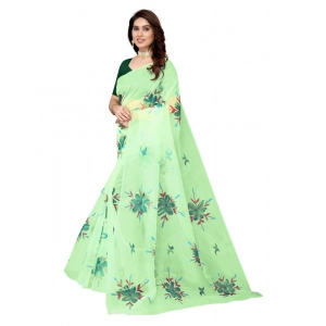 Generic Women's Organza Floral Pattern Sarees (Parrot Green, 5-6 Mtrs)